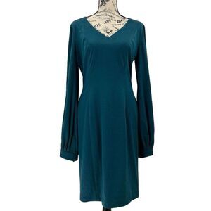B Michael America Red Collection V Neck Long Sleeve Midi Dress Teal NWT Size 8